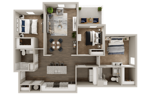 Floor plan for 3 beds, 2 baths, 1263 sqft